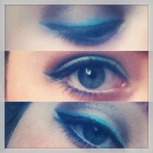 Colorful teal eyeliner that fades into a bright indigo:)