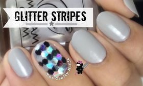 Glitter Placement Stripes Nail Art by The Crafty Ninja