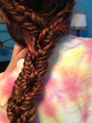 My friend actually did this to my hair. Its super easy! All you have to do is make three seperate fish tails and braid them together.