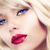 Sensual seduction-young blonde with red juicy lips and classic passionate make-up