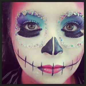 Sugar skull by me :) Mistair airbrush machine and products, crown brushes used, high street eyelashes and jewels 