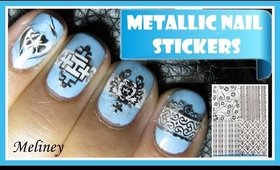 SILVER METALLIC STICKER NAIL ART DESIGN TUTORIAL USING METAL SLICES EASY SIMPLE HOW TO