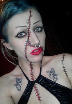 2012 Halloween costume done with lipstick and eyeliner. 