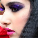 Purple Eyes & Hot Pink Lips 80's Rock Chic Look- Crimped Hair