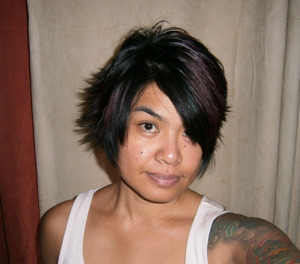New haircut color purple - front view