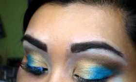 dorado/ azul y verde makeup look