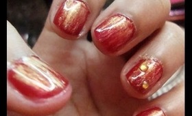 Red/Gold Holiday Nail Tutorial using Eyeshadow