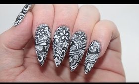 HOW TO: MATTE BLACK AND WHITE LACE STILETTO NAILS