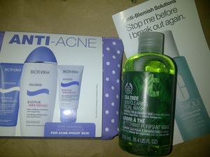 birthday haul part 4: acne treatments. i'm not sure how my dermatologist would feel about this... can you tell i'm starting to get desperate? :< the story behind it: http://twitpic.com/8wlkc5 LOL.