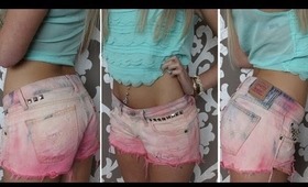 DIY How-To ♡ Ombre Pink Shorts ♡ Distressed Studded Hipster Tumblr Shorts