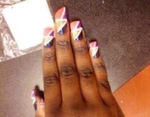 Acrylic nails, geometric nails art. Opi color and and slanted shaped nails.