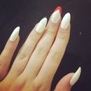 White nails - red stripe 