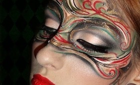 Mysterious Art nouveau masquerade look make-up mask. Speedtorial, making of