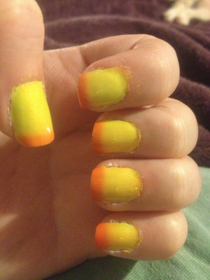 Haven't yet cleaned them up--just finished--but my mood changing polish, 'Papaya to Mango.' Freaking <3 it.