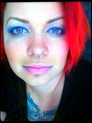 I did rainbow eyeshadow with blue eyeliner. 