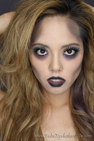 Using Elegant Lashes G234 Glow Stixx glow in the dark lashes for this look. Amazing quality lashes that glow in the dark and under black light! Read full post here: http://blog.falseeyelashessite.com/glam-zombie-halloween-look/