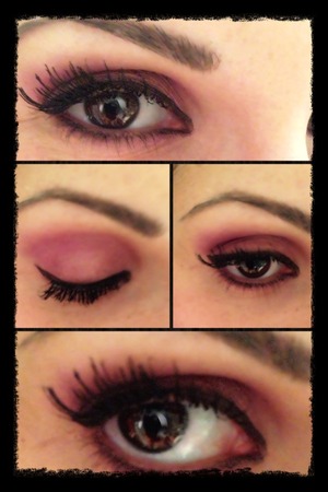 A pink Look Made with Two differents pink, eye liner and false eye lashes