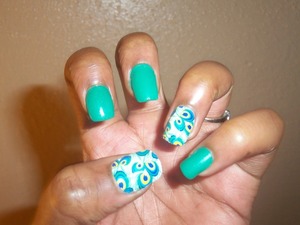 Emerald Green and Peacock design using Sinful Colors and Jamberry Nail Shields