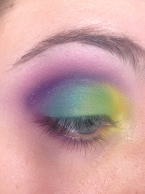 Color challenge: hot pink, purple, bright yellow, cerulean. 
