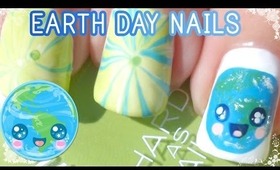 Water Marble Kawaii Earth Day Nail Art (Short Nails)
