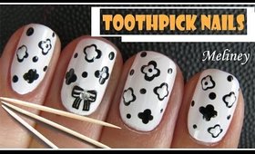 TOOTHPICK NAILS | EASY BLACK & WHITE FLOWER NAIL ART DESIGN USING DOTTING TOOLS DIY BEGINNERS HOW TO