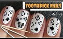 TOOTHPICK NAILS | EASY BLACK & WHITE FLOWER NAIL ART DESIGN USING DOTTING TOOLS DIY BEGINNERS HOW TO
