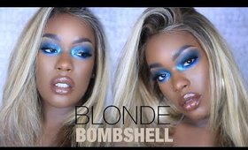 Dark Skin BLONDE | SMOKY blue eyeshadow