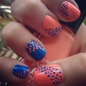 Blue and peach with blue and peach polka dots