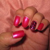 Pink with leopard and diamante accent nail