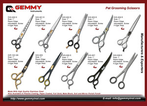 Manufacturers and Exporters of All kinds of Pet Grooming Shears, Pet Grooming Thinning Shears, Pet Grooming Scissors,

It is available in different finishing such as Mirror Finish, Satin Finish, Plasma Coating, Blue Plasma Coating, Gold Plated, Fancy Prin