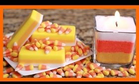 DIY HALLOWEEN CANDY CORN CANDLE + CANDY CORN SOAP!