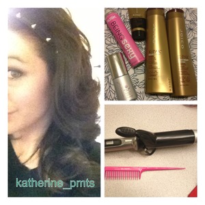 Products: Joico K-Pak Color Therapy shampoo & conditioner, K-Pak Revitaluxe treatment, Rusk Being Sexy Mousse, & Kenra Blow Dry Spray. 
Tools: Paul Mitchell Professional Curling Iron 1 1/2 inch. Hot Tools Teasing comb.