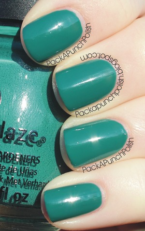 China Glaze Exotic Encounters is part of the On Safari Collection. It is a gorgeous teal color. This is 2 coats without top coat.

Full Blog Post:
http://packapunchpolish.blogspot.com/2012/11/china-glaze-exotic-encounters.html