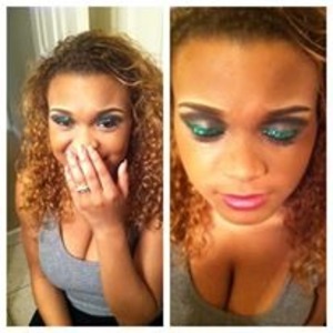 She wanted to stand out, so I gave her the basic smokey eye with some green glitter to make it pop.