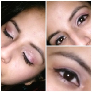 I did this for a school dance, 
White in the inner corner ,a not to bring pink on the rest of the eyelid, brown on the crease, then a little bit of black ontop of the brown. A put a white on the eyebrow bone c: