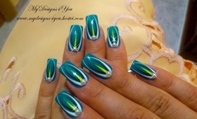 Abstract Turquoise, Pearl Nail Art Design Tutorial - ♥ MyDesigns4You ♥