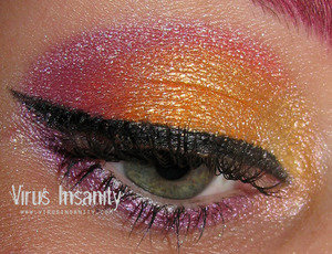 Virus Insanity eyeshadow.  From inner to outer corner: Childish, Koi, Ballerina Pink, Rose.  Bottom eyeliner: Rose.

www.virusinsanity.com