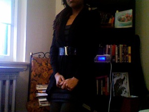 I LOVE that I can start layering again! H&M dress under an H&M sweater. :)  Riding boots maybe?