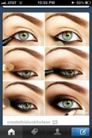 I love this! 
You need:
Brown eyeliner
Brown cream eyeshadow
Smudge or flat shadow brush
Cream colored shadow (for a base)
Light brown eyeshadow for a transition color