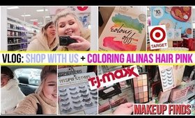 VLOG: Shop With Us Target + Tj Maxx Makeup Finds & Coloring Alinas Hair Pink