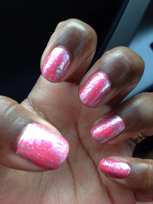 Mica's hot pink polish, orly's dazzle and orly's shine on bright diamond 
