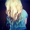 Blonde with turquoise dip dye