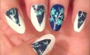 Blue Cherry Blossom Nails using Washi Tape
