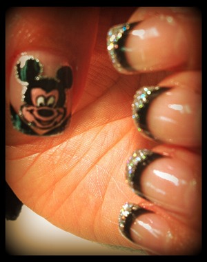 black and silver glitter gel, hand painted mickey