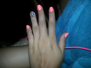 salon perfect nail polish in flamingo flair. dressing up my nails while the acrylics grow out! :) LOVE this look