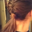 French Fishtail Braid into Low Ponytail with Hair Wrapped Around