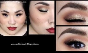 Glittery Taupe-Gold Eyes, Deep Brown-Red Lips P1