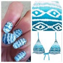 blue and white ombré w/white tribal print