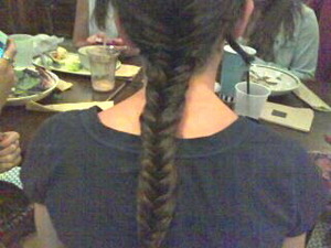 I did a fishtail braid on my cousin's hair.