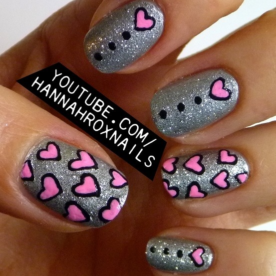 Glitter Hearts Nail Art | Hannah L.'s (hannahroxit) Photo | Beautylish